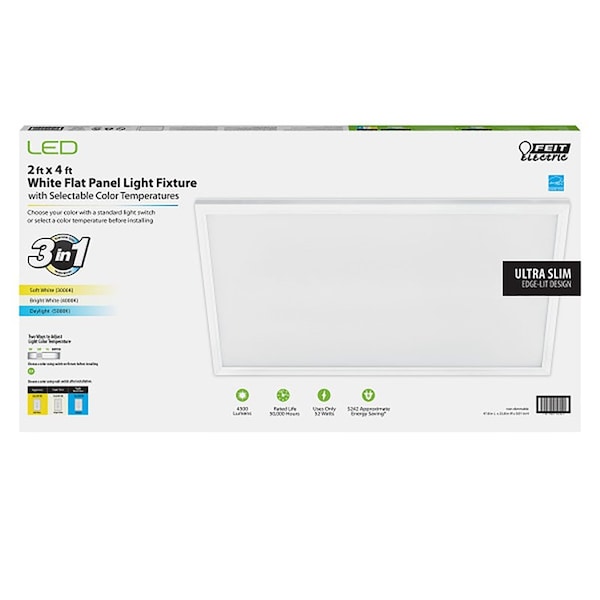 Feit Electric Feit EDGELIT 1 in. H X 24 in. W X 48 in. L Frost White LED Flat Panel Light Fixture FP2X4/6WY/WH - main